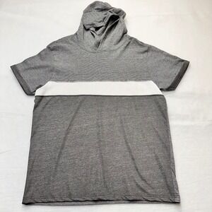 Highland‎ Originals Mens Large Short Sleeve Hoodie Grey White Striped NEW